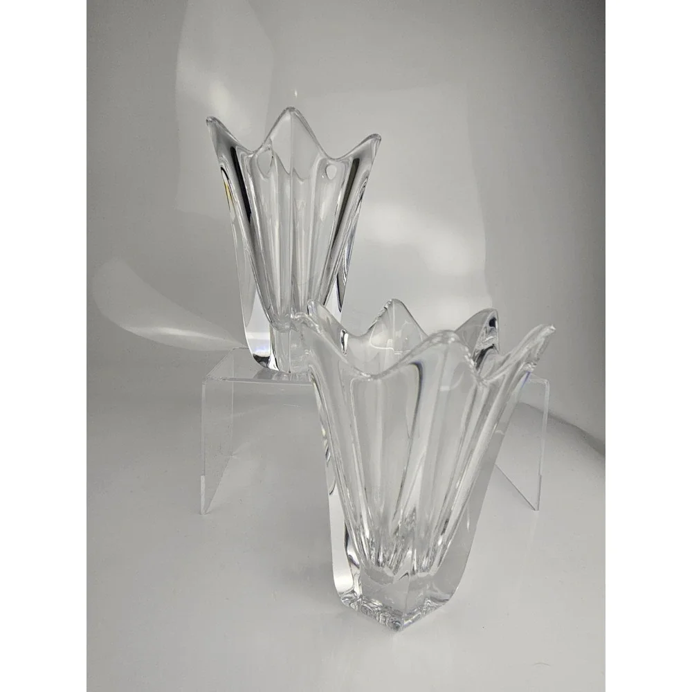 Set Of‎ 2 Orrefors Crystal Belle Tulip Flower Vases 5 7/8 Inch Paneled Lovely